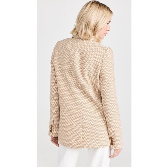 Anine Bing Tweed Fishbone Herringbone Double Breasted Blazer Jacket Tan Small - Picture 2 of 15